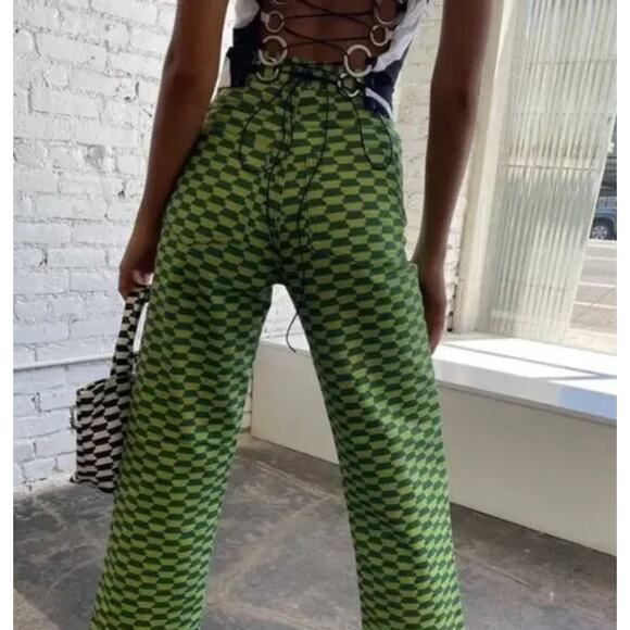 Lisa Says Gah Jeans Women 26 Robyn Wide Leg Vintage Rug Bocce Court Geometric - Picture 2 of 16